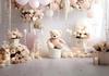 Teddy Bear White Blue Pink Birthday 1 Year Backdrop Boy Girl Drapes Balloon Background Sign Indoor Party Photozone Props