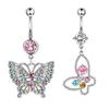 Pink Zircon Belly Button Rings Dangle Heart Butterfly Navel Piercing Stainless Steel Belly Bar For Women Body Piercing Jewelry