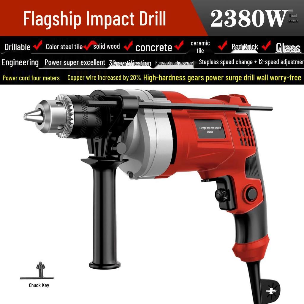 Industrial-Grade Multifunctional Electric Drill with Speed Control and Reverse Function
