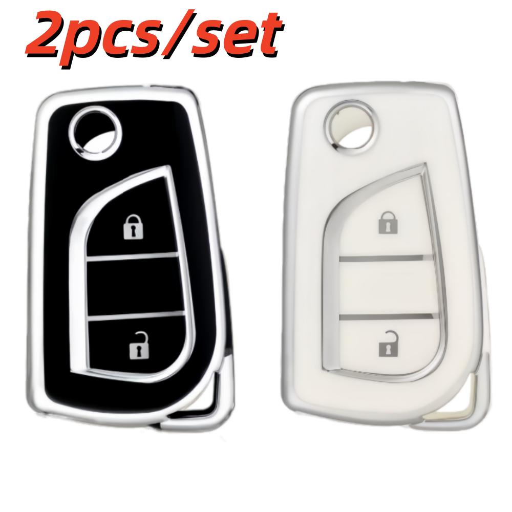 

2pcs Car Key Case Covers For Toyota Aygo Yaris Highlander Camry RAV4 2-button Key Holder