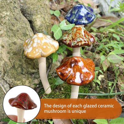 4Pcs Ceramics Mushrooms Decorations Fairy Garden Mushroom Ornaments Realistic Mushroom Sculpture Garden Landscape Statue Decors