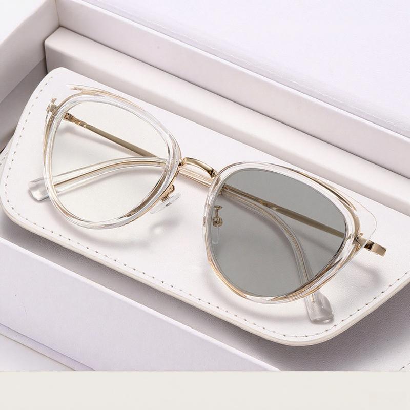 Metal Retro Cat Eye Photochromic Myopia Glasses Fashionable And High-End Large Frame Anti Blue Light Glasses Diopter To +4.0