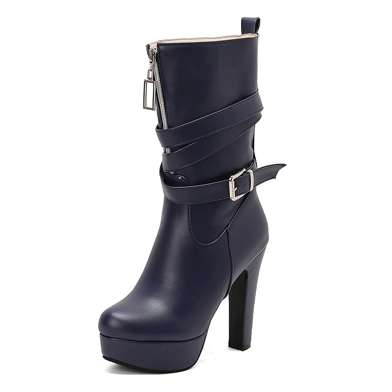 

Женские короткие ботильоны на высоком каблуке, новые осенне-зимние, в европейском и американском стиле, водонепроницаемые, на толстом каблуке-таблетке, большого размера, римские короткие ботильоны 50 синий