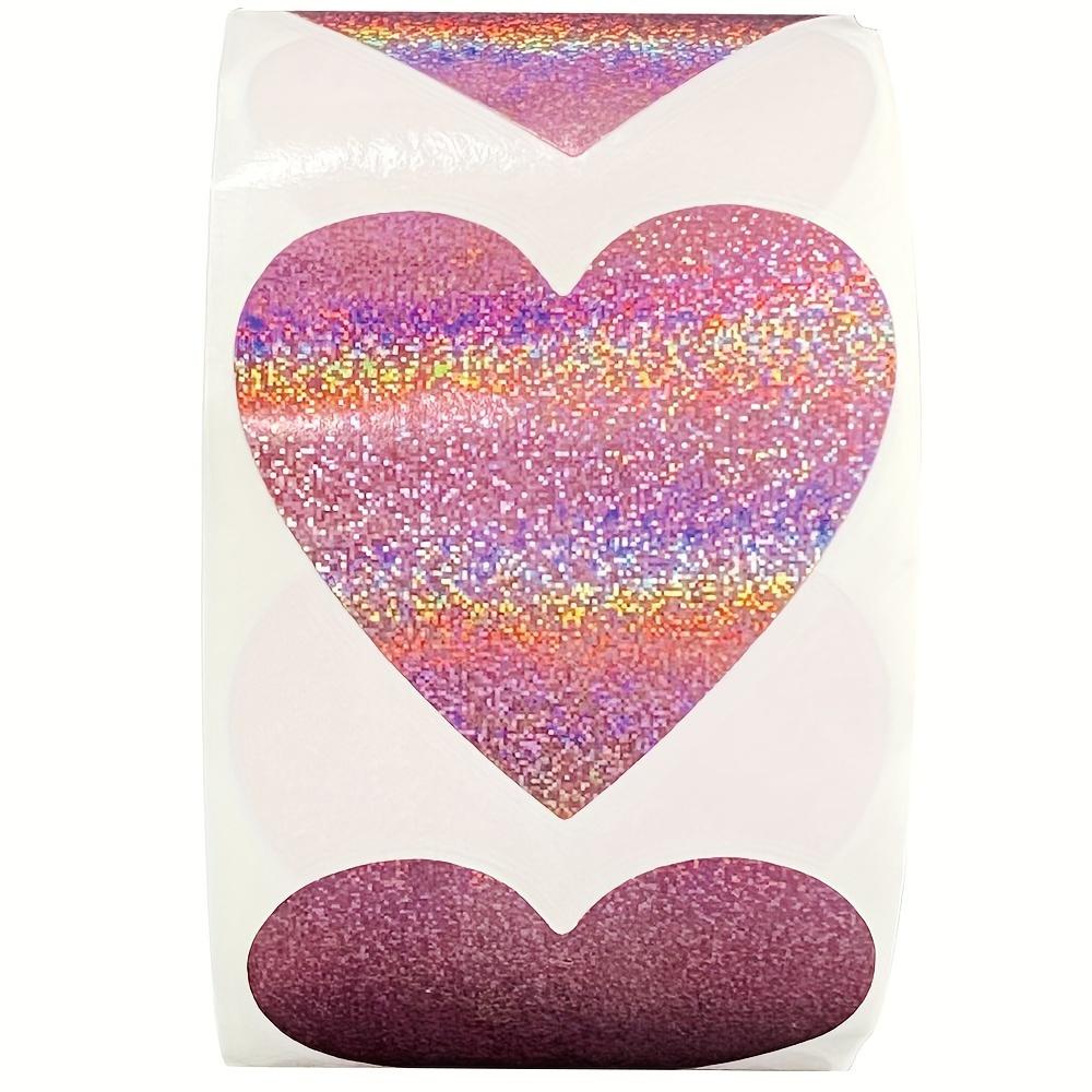 

A Roll of 500 Pink Heart-Shaped Laser Stickers, Each 1.5 Inches, Perfect for Sealing Envelopes and Decorating for Valentine S Day