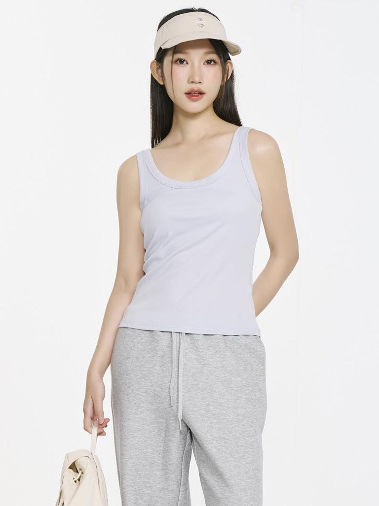 Spring 2026 Women's Tencel Lyocell Ribbed Spaghetti Strap U-Neck Vest Top