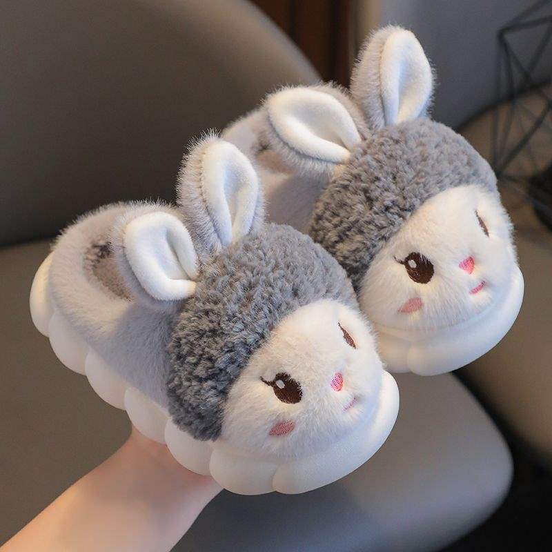 Girls cotton slippers autumn and winter children cute rabbit plush cotton mop boy baby winter indoor thickened bag heel cotton shoes