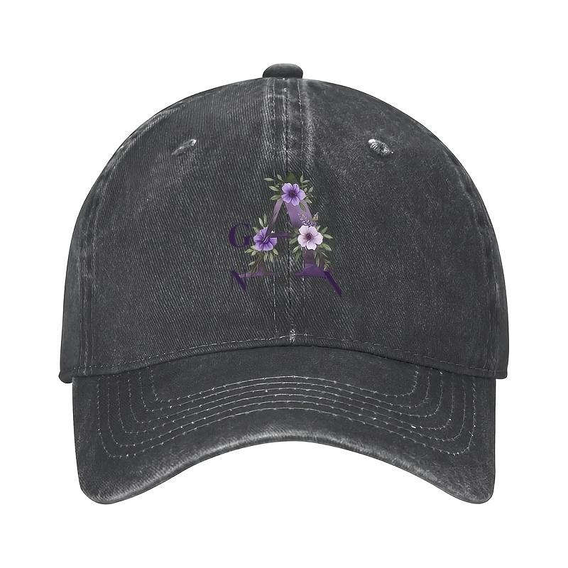 Floral Monogram A Baseball Cap Washed Denim Adjustable Casual Summer Sun Hat for Unisex