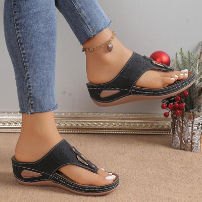 2024 New Foreign Trade Summer Flip-flops Heel Slippers Beach Slippers Casual Fashion Platform Women's Shoes