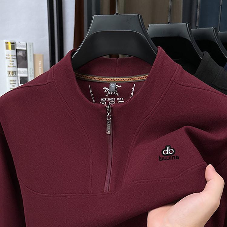 Men s Autumn Thermal Fleece Half-Zip Stand Collar T-Shirt M вино красного