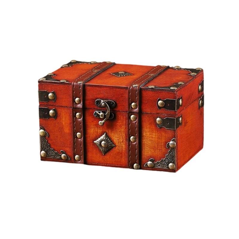 

Antique Style Wooden Decorative Box For Homes Storage Photography Prop Bucolic Red Finish Vintage Storage Container