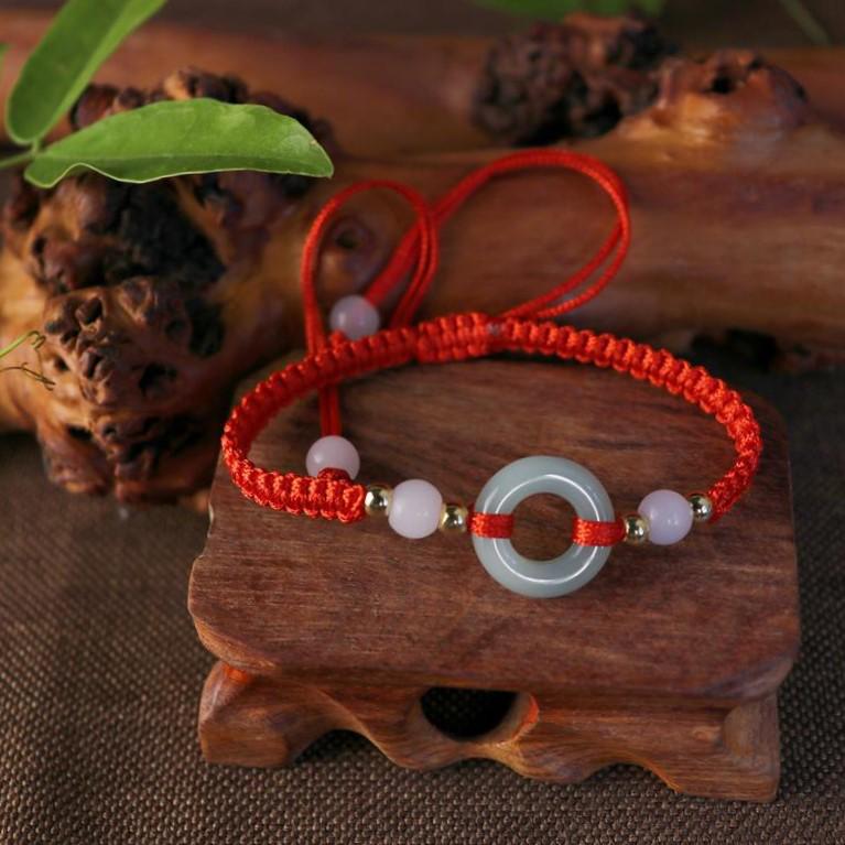 Year of the Snake Red Jade Circle Lucky Bracelet for Benming Year Gift | Unisex Transshipment Handwoven Rope