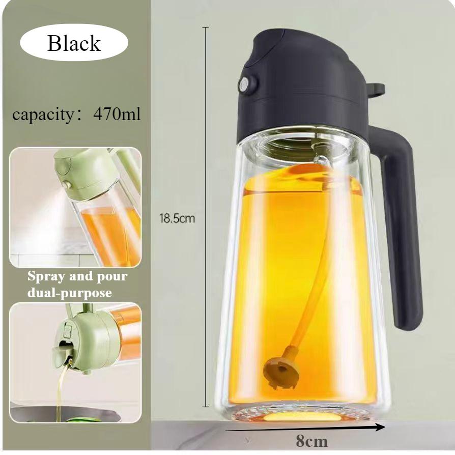 470ml Glass Oil Spray Bottle 2in1 Mist  Pour Non-Drip Oil Dispenser Kitchen Oil Filter Jug for Home Usewith Leakproof Spout