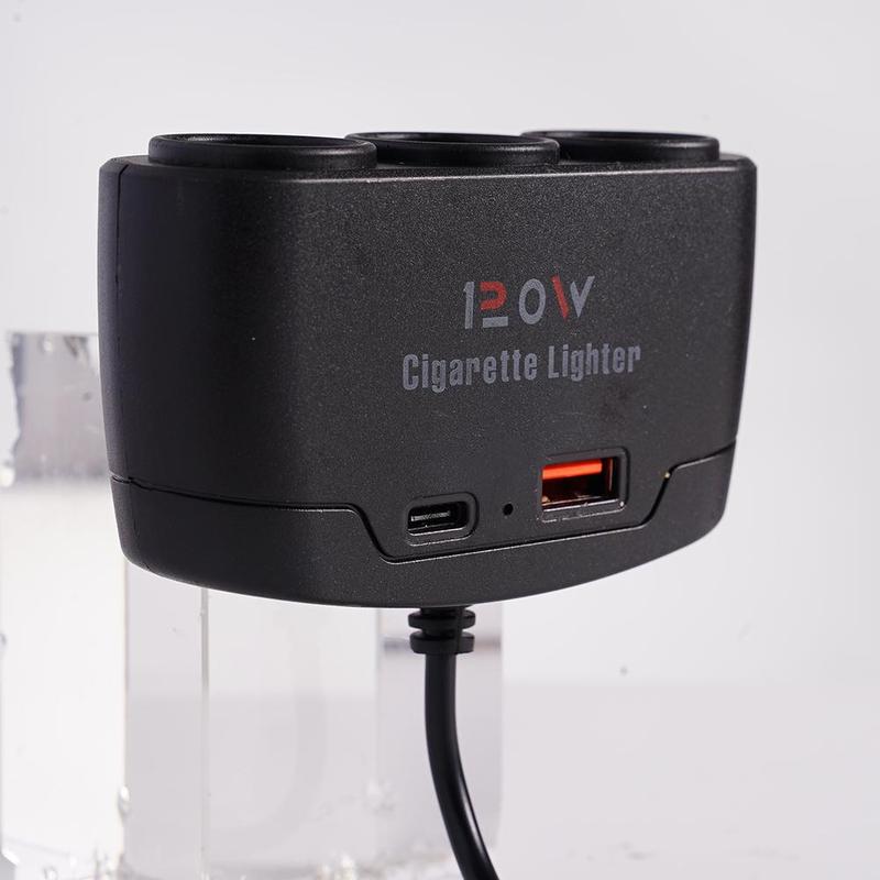 120W Dual USB Socket 3 in 1 Car Cigarette Lighter Splitter 12V 24V Fast Charger Plug Phone Power Adapter for iPhone GPS Dashcam