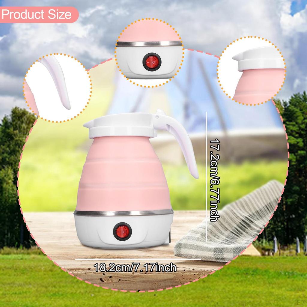 Travel Folding Electric Kettle 600ml Silicone Lightweight Small Water Boiler White