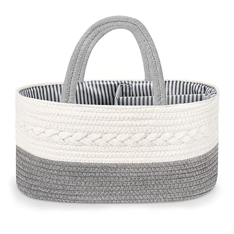 Portable Baby Diaper Organizer Foldable Storage Basket Cotton Rope Mommy Bag