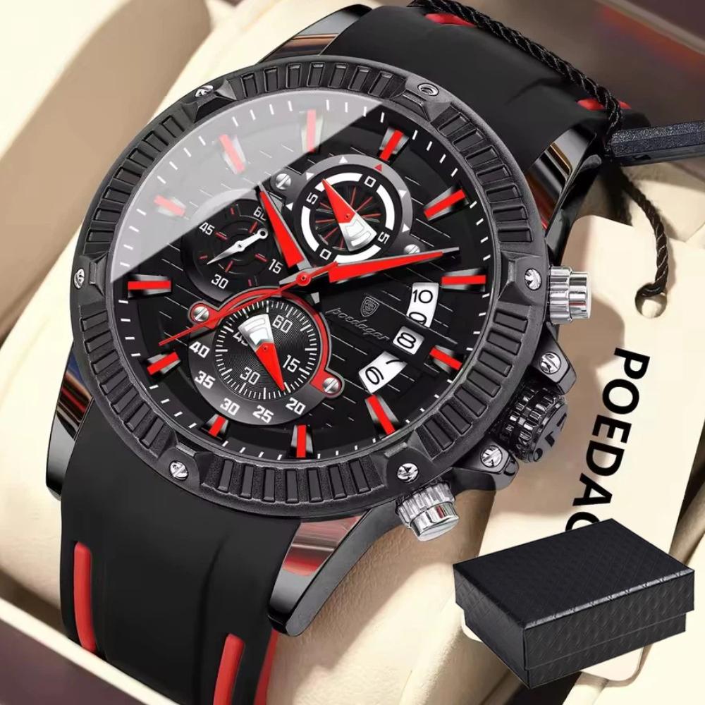 POEDAGAR Sports Men Watches Waterproof Luminous Chronograph Date Military Watch Silicone Strap Quartz Wristwatch Reloj