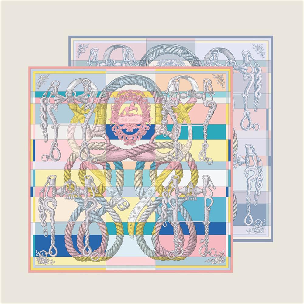 

POBING Manual Hand Rolled Twill Silk Scarf Women Rope Double Side Print Square Scarves Wraps Echarpes Foulards Femme Hijab 90CM 90CM x 90CM