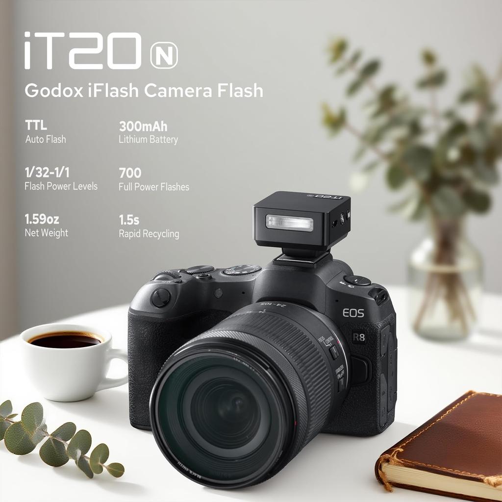 Godox Camera Flash for TTL Compatible Mini Flash with Intuitive Approximately 700 Compact Black iT20-N Nikon, Display, Built-in USB-C Charging,