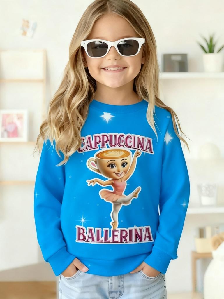 Italian Brainrot Girl Clothes Cute Cappuccina Ballerina Crew Neck Sweatshirts Casual Loose Fit Long Sleeve Autumn Girls Hoodies