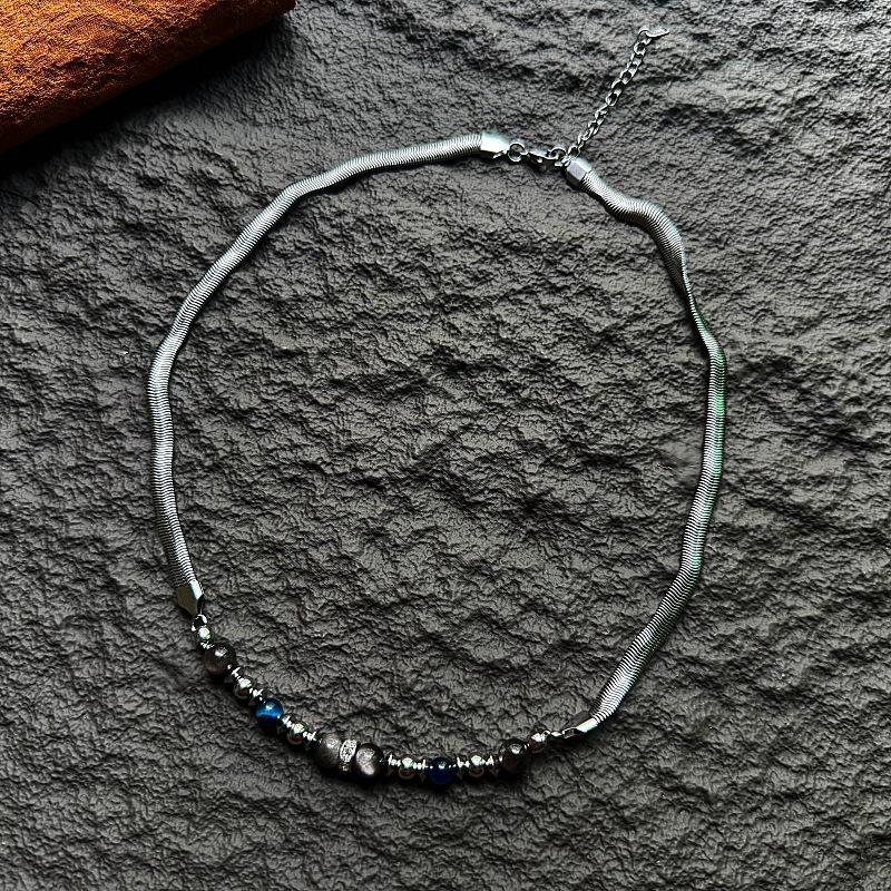 

Gaga Blue Tiger Eye Titanium Steel Necklace: Men s Trendy Hip Hop Sweater Chain with High-End Design