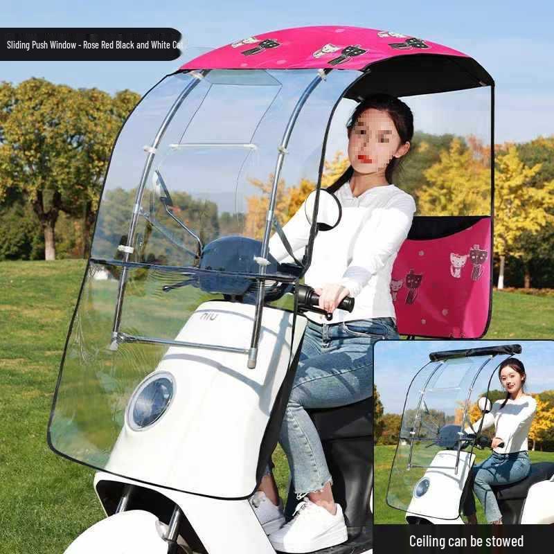 Electric Vehicle Detachable Folding Awning: Retractable Sunshade, Windproof & Rainproof for Pedal Motorcycles.