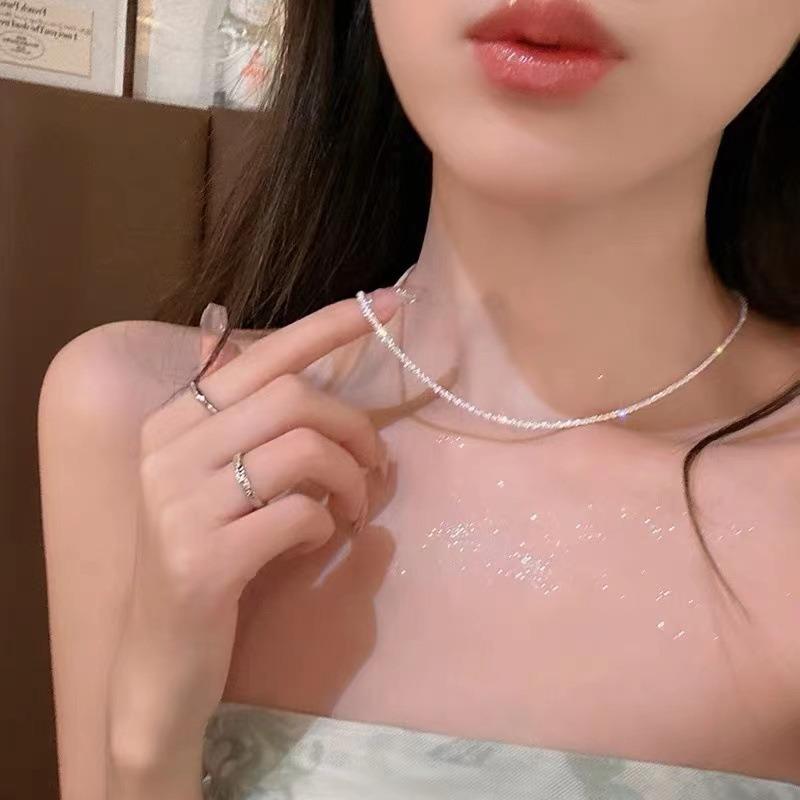 Sparkling Silver Color Clavicle Chain Choker Necklace Collar For Women Jewelry On the Neck Wedding Party Birthday Gifts
