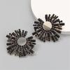 Exaggerated Crystal Flower Earring Sparkling Sunflower Earrings Colorful Large Circle Shape Stud Ear Rings Ornament