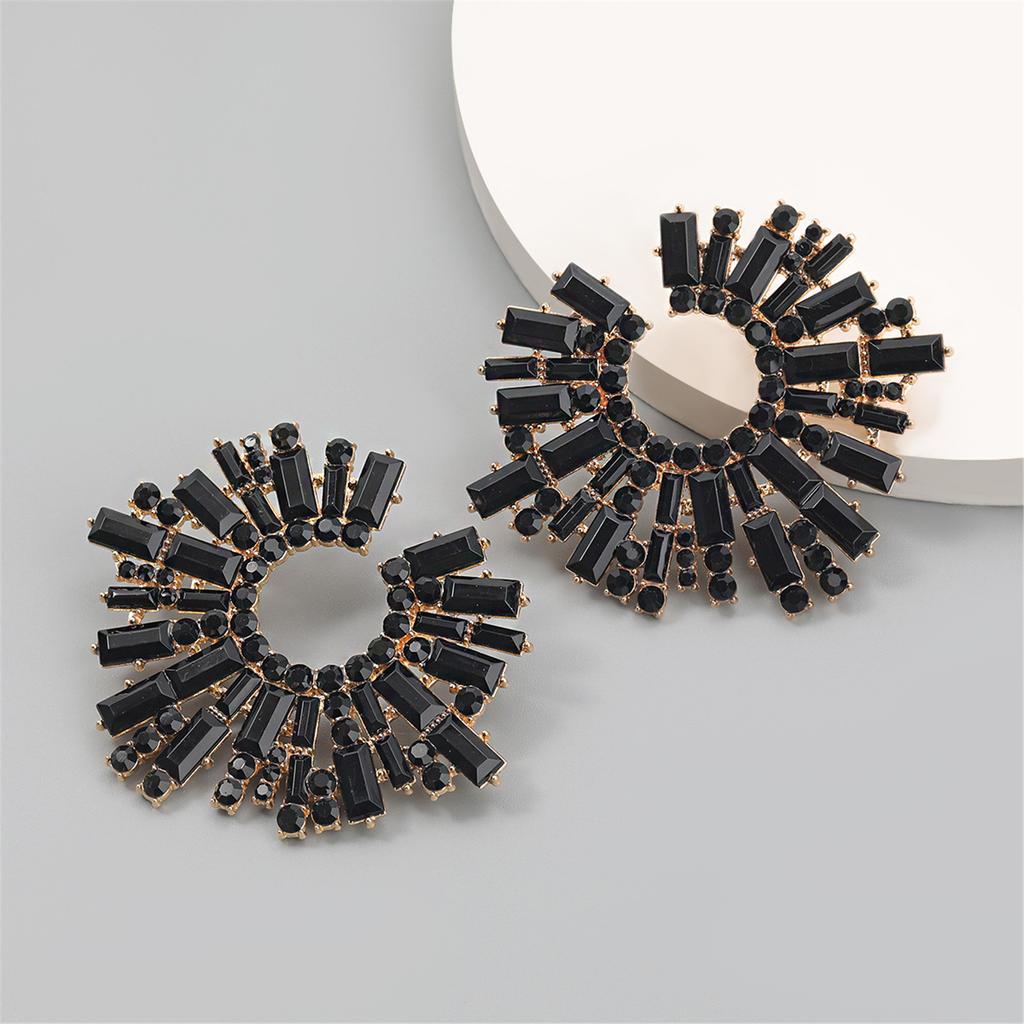 Exaggerated Crystal Flower Earring Sparkling Sunflower Earrings Colorful Large Circle Shape Stud Ear Rings Ornament