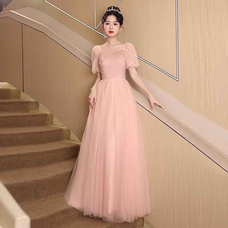 Pink High-End Evening Gown for Women - Light Luxury Niche Dress for 2026 Coming-of-Age Ceremony or Art Exam, Slimming Escaped Princess Style