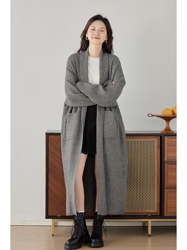 2026 Spring Women's V-Neck Long Knit Cardigan Sweater Coat