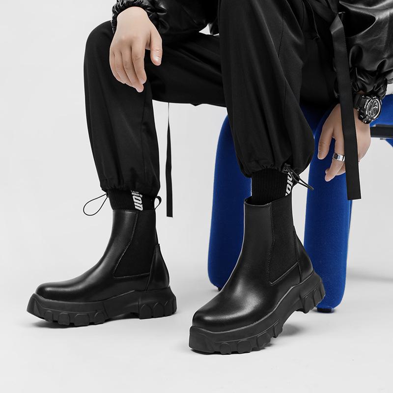 Mode Britischer Stil Herrenmode Chelsea Boots Designer Plateauschuhe Bühne Nachtclub Cowboy Echtleder Stiefel Chunky Botas