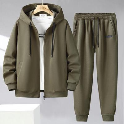 Tuta Sportiva da Uomo Autunnale Tinta Unita Taglia Plus Giovanile Giacca con Cappuccio + Pantaloni della Tuta Set Casual Cool a Due Pezzi