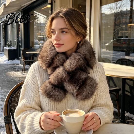 Commuting Warm Accessory Faux Mink Wrap Scarf for Women Double-Sided Plush Neck Warmer Stylish Winter Outfit Decor Thick Fur Collar Luxury