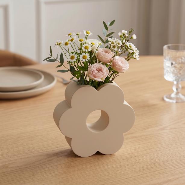 Beige Decorative Vase In the Shape of a Flower, Modern Design