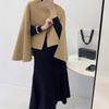 Small Shawl Cloak Jacket Double-sided Wool Coat Short Design Autumn and Winter Women's Black Camel
