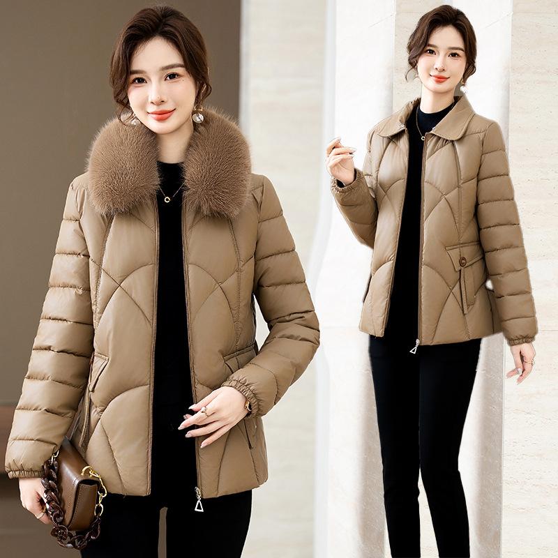 New winter Korean version slim and thin big fur collar padded jacket women's medium and long padded clothes slim fashion padded clothes