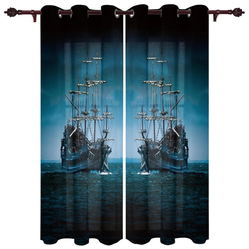 Ocean Nautical Sailing Window Curtains Home Decor Living Room Curtains Kitchen Drapes Panel Curtains for Bedroom Windows cortina