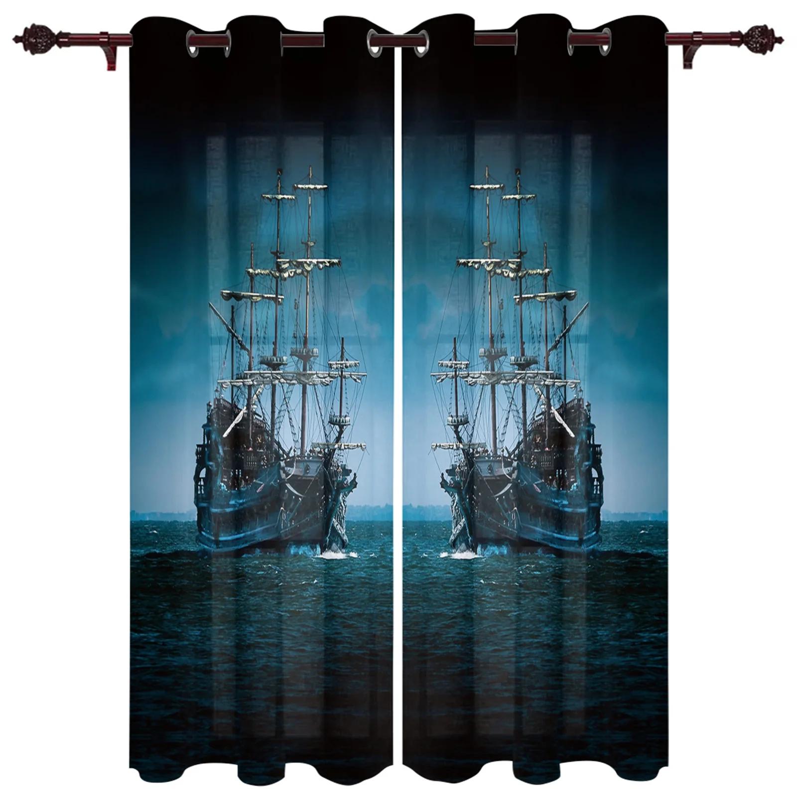 

Океан Морской парусный спорт Оконные шторы Домашний декор Гостиная Шторы Кухонные шторы Панельные шторы для спальни Окна Кортина (W50H130cm)-2pcs&Grommet Top