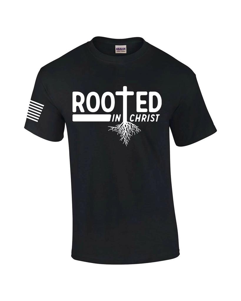 Rooted In Christ Tree Roots Mens Christian Short Sleeve T-Shirt Graphic Tee