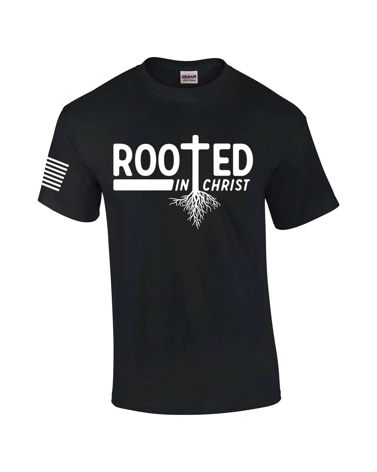 

Rooted In Christ Tree Roots Mens Christian Short Sleeve T-Shirt Graphic Tee 3XL