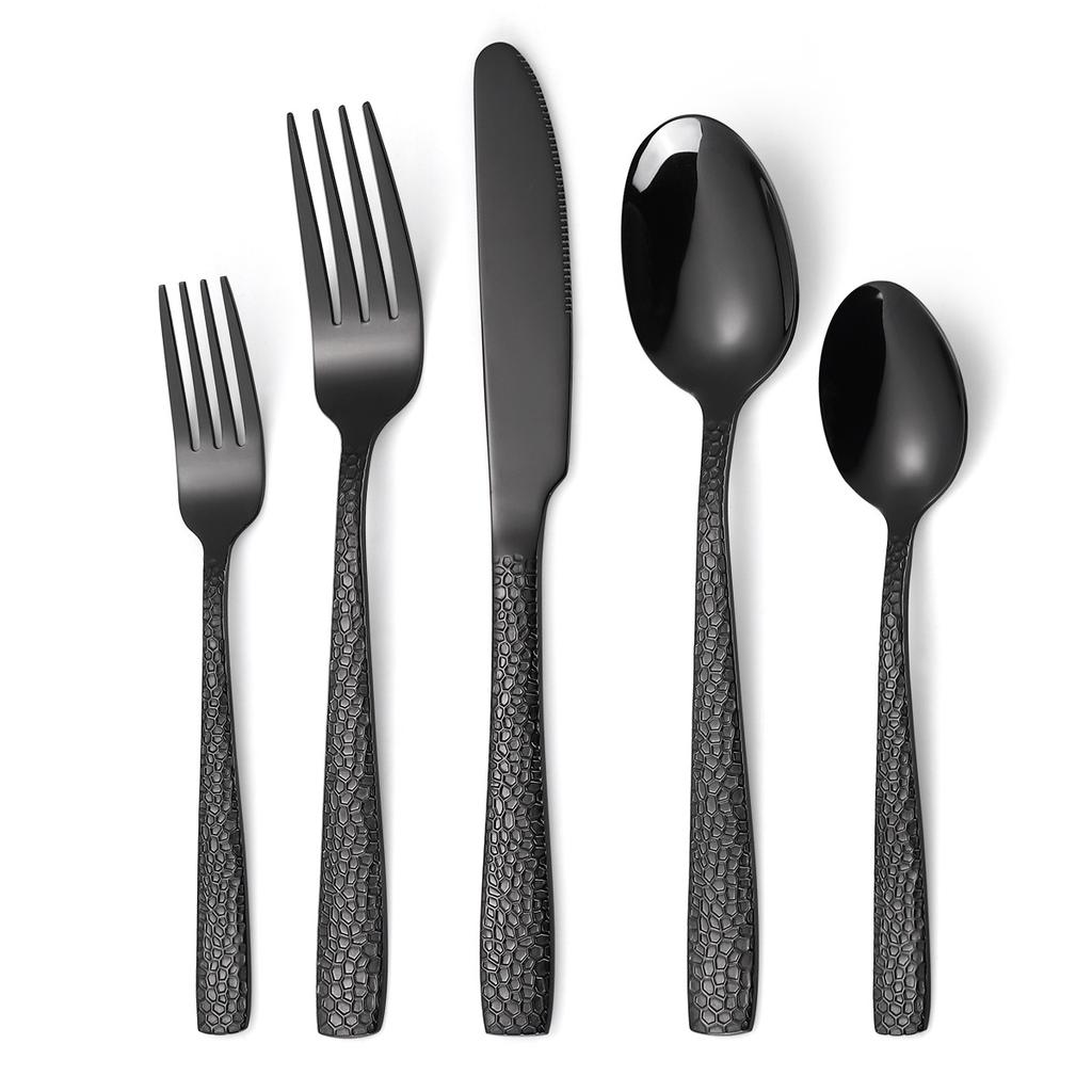 Nerezová Ocel Černá Kladívková Stolní Nůž Vidlička Lžíce Sada Západní Jídlo Dezert Denní Potřeby YSH-17-5KS