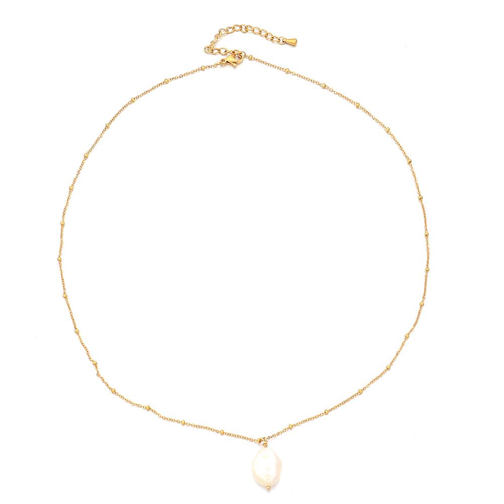 Hot-selling European and American popular ultra-fine stainless steel collarbone chain fashion light luxury baroque pearl pendant necklace
