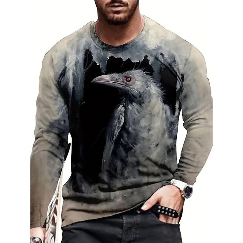 

Футболка с 3D-принтом «Дракон-Орел» для мужчин, классные футболки с рисунком животных, осенние повседневные футболки с длинными рукавами и круглым вырезом, свободные футболки 6XL