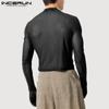 INCERUN Men Long Gloves Sleeve See Through Tops Club Party Mesh Skinny T-Shirts
