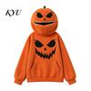 Holiday Party Apparel Women Oversized Halloween Pumpkin Hoodie, Fall Long Sleeve Hooded Casual Top Sweatshirt with Pocket, Jack-O-Lantern Costume