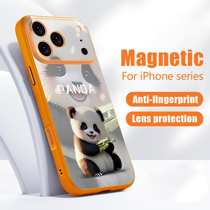 Magnetic For Magsafe Case For iPhone 17 Pro Max Lovely Baby Panda Pattern Skin Feeling Cover For iPhone 16 15 14 13 Pro Max