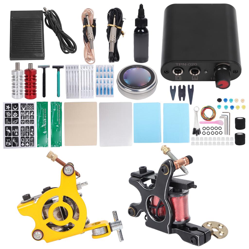 Coil Tattoo Machine Set Foot Pedal Novice Foot Pedal Clip Cord Practice Skin Tattoo Tool Kit