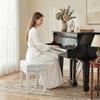 Piano Bench Stool, Storage, Adjustable Height, Hevea Wood, White