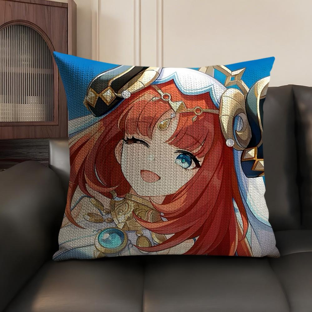 Nilou Cute Genshin Impact Cushion Cover Natural Linen Organic Fabric Double-Sided Printing Sofa Home Decor Gift Pillow Case