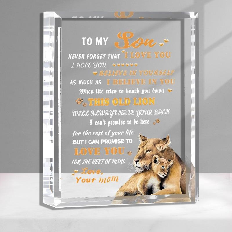 Inspirational Plaque with Lion Motif and Loving Quote for Son, Ideal for Graduation, Back-to-School, Bedroom Decor, Home Tabletop Decorations, Nurser